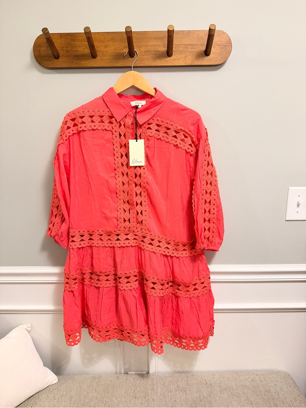 Elan Coral Lace-Trim Tiered Women's Dress